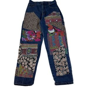 Y2K Vintage Appeal Patchwork Denim Jeans Floral Size 11/12 Boho Whimsical Hippie